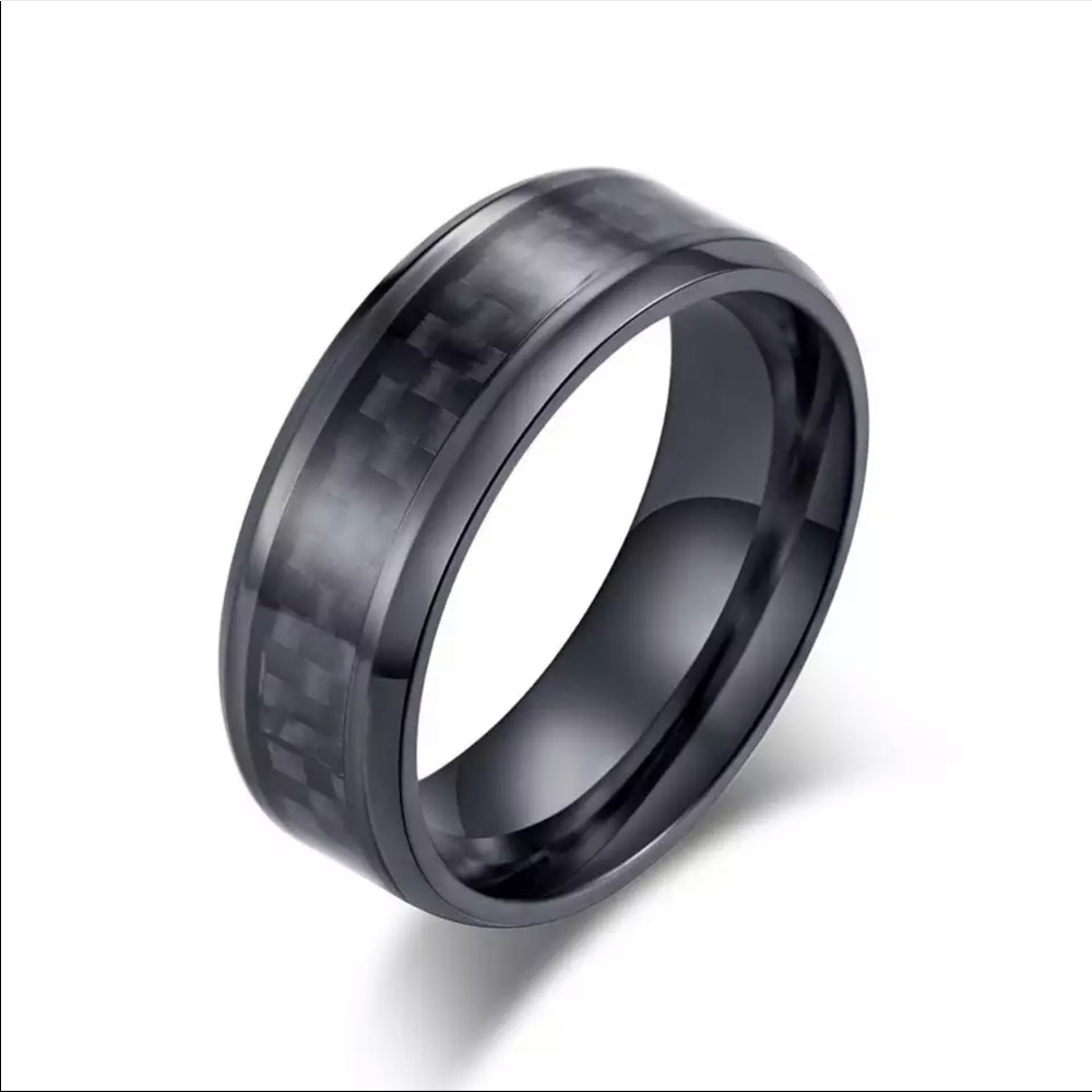 Stainless Steel Carbon Fiber Ring Wedding Band NEW